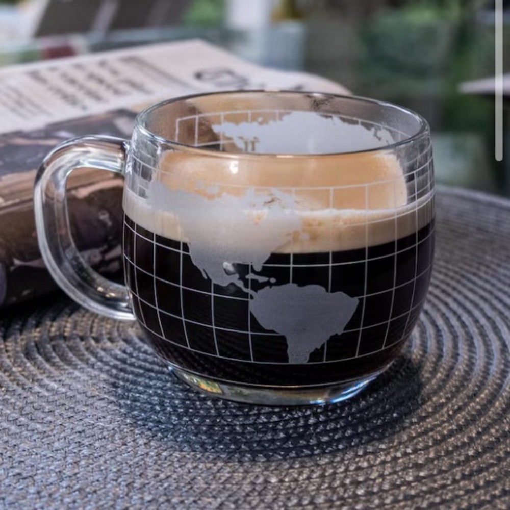 Vintage 1970s Nestle Globe Mugs - Set of 2 - World Map Glass Coffee Mugs